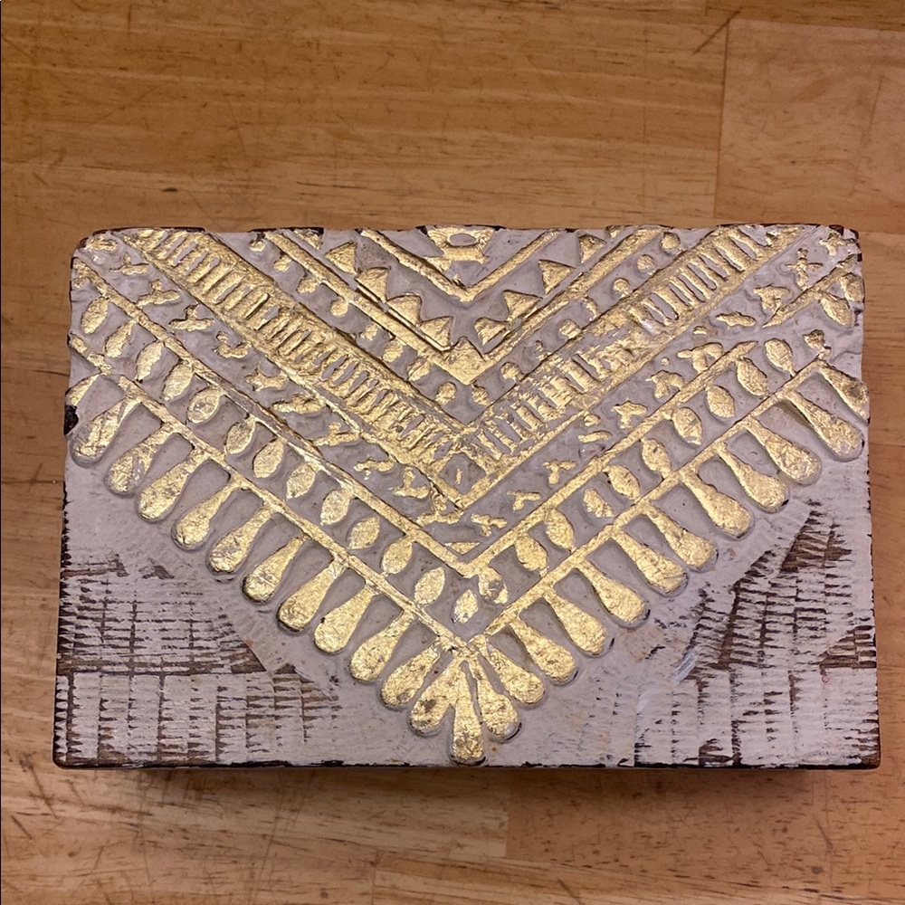 Distressed Gold and White Decorative wooden Box 6x4x2.25. Storage or jewelry box